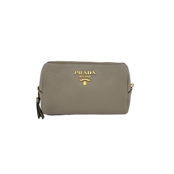 PRADA Vitello Daino Leather Cosmetic Pouch in Argilla - Picture 1 of 16
